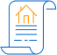 Icon showing a rolling piece of paper with a house drawn on it
