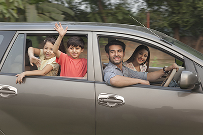 Family driving in car